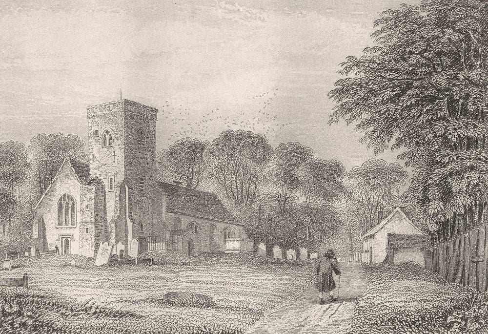 LONDON. Willesden church, Middlesex. DUGDALE 1845 old antique print picture